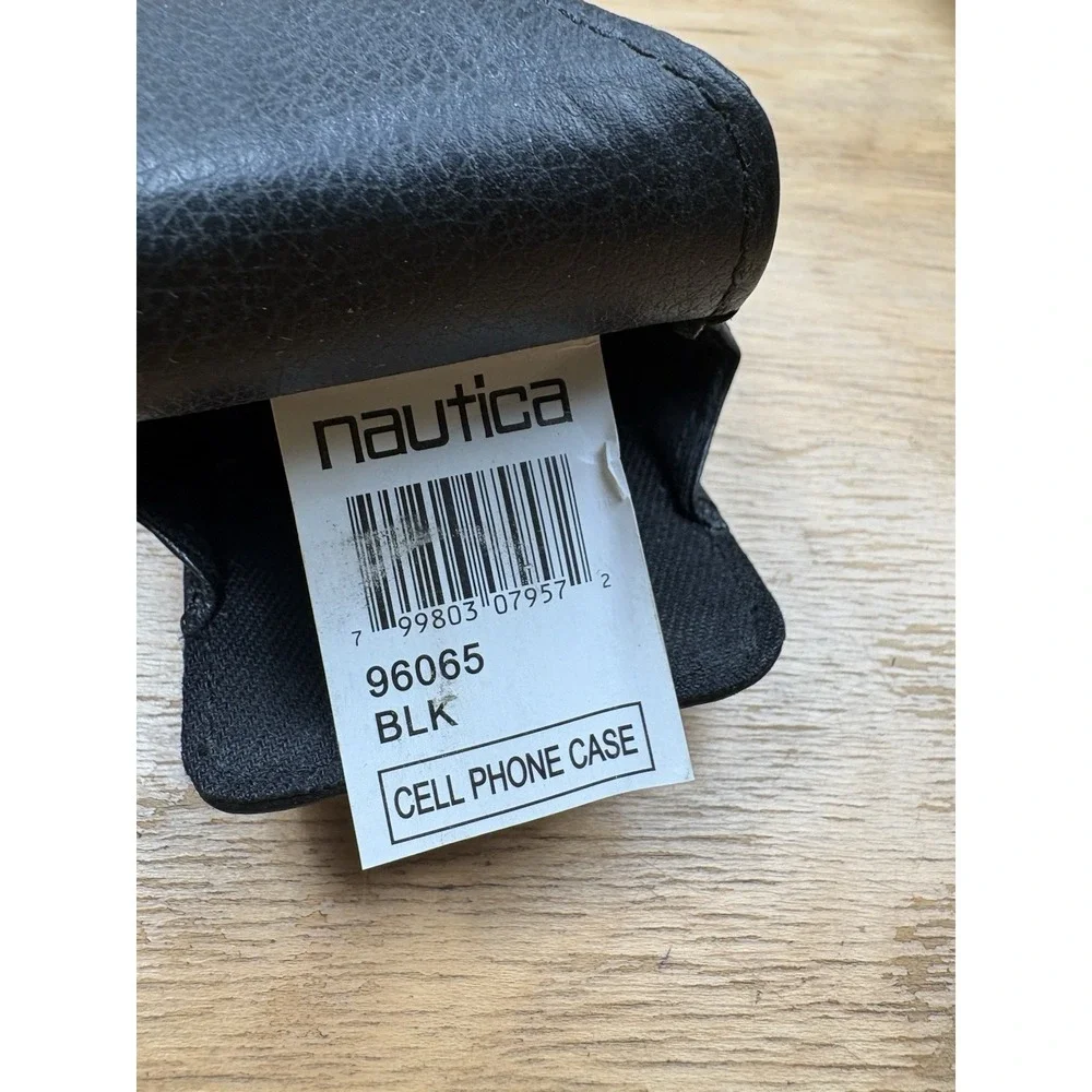 Vintage Nautica Leather Cell Phone Case Holster Belt Clip Black 96065